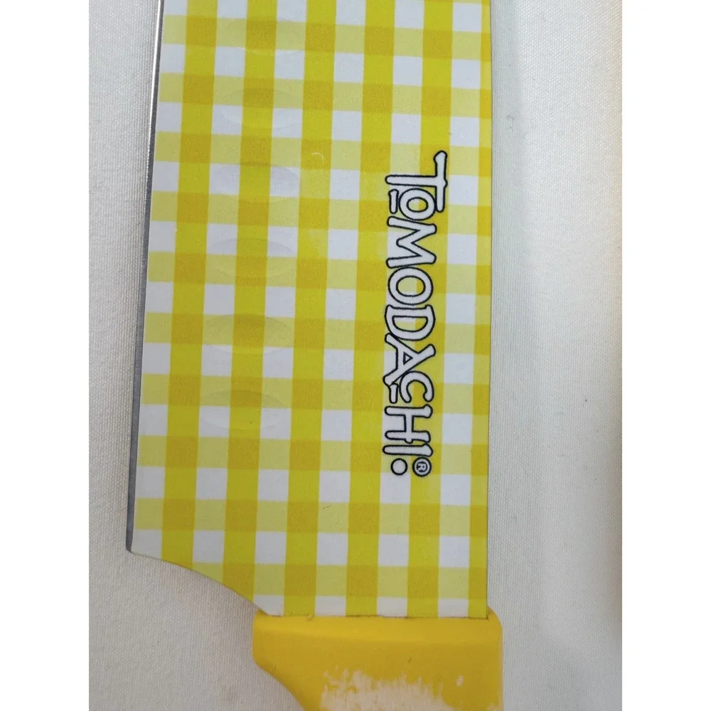 Tomodachi Santoku Knife Yellow Gingham Checkered Pattern Guard Sheath 105-13